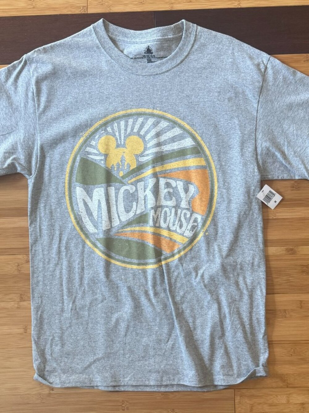 Disney Parks Mickey Mouse Graphic Shirt Grey 70s Sunrise Scene Unisex Size M NWT